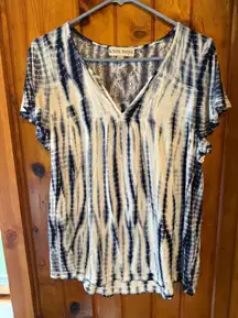 Knox Rose Womens Tie Dye‎ V Neck Top Lace Detail Short Sleeve