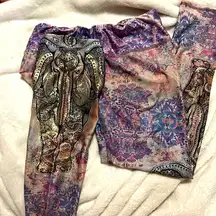 Boho cropped leggings elephant print gold small purple yoga active pink gypsy