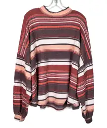 Boutique Red/Maroon Striped Waffle Knit Balloon Long Sleeve Blouse Medium