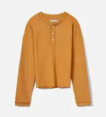 Everlane the Organic Cotton Waffle Henley in Toasted Almond/Burnt Orange Small