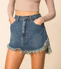 Revolve One Teaspoon Dirty Indigo Frayed Hem Cotton Mini Jeans Skirt(Size 26)