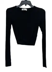 Hollister Black Ribbed Long Sleeve Crop Top Size XS Balletcore Classic Casual