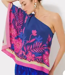 New Lilly Pulitzer Schaffer Silk One Shoulder Blouse Women’s Size 8 Blue Pink