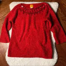 ⭐️ Red Sparkly Jewel Neckline Casual Pullover Sweater