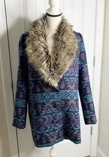 Anthropologie‎ aztec faux fur bomber southwestern wool jacket medium mob wife