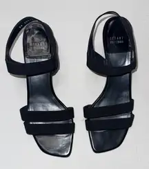 Vintage Stuart Weitzman Elastic triple Strap
Sandal Black Heels kitten heel 10 M