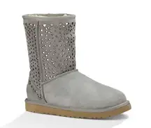 UGG • Classic Short Flora Perf Boots grey perforated shearling sheepskin sherpa