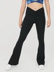 Aerie Real Me Hi-Rise Twist Flare Leggings in Black