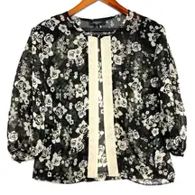 VTG R&M Richards 14 Plus‎ Floral Sheer 3/4 Sleeve Top Open Embroidered Grandma