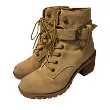 Zodiac Gemma lace up block heel Combat ankle buckle Moto Boots chunky lug sz 7