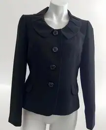 Tahari Arthur S Levine Black 4 Button Blazer Pleated Collar Womens Petite 6P