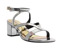 Schutz Stephanie Block Sandal Heels Metallic Silver Womens 8.5 NYE Party