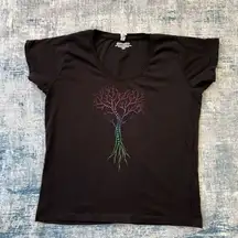 Womens Design By Humans Black Rainbow Dot Heart Tree Tee XL