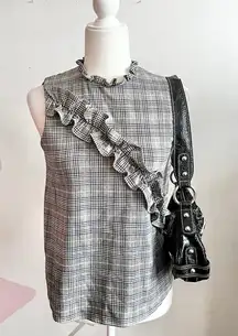 Plaid Ruffle Top Preppy Academia Y2K Soft‎ Grunge Indie Sleaze Retro XS