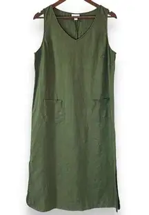 J Jill 100% Linen Sleeveless Tank Dress Lagenlook Women's Medium Olive Green