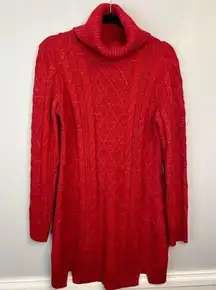 Blue Rain , Size Medium, Red Cable Knit Pullover Sweater Dress, Cozy, Chic, Soft