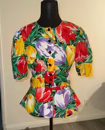 Vintage Colorful Floral Button Down Shirt