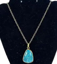 Barse Gold Tone Turquoise Pendant Chunky Necklace