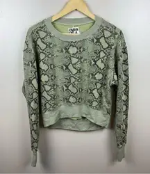 Pam & Gela Cropped Hi Low Sweatshirt Small Green Python Snake Print Crewneck