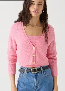 J. Crew-‎ Supersoft-Cropped-Cable Knit-Sweater Tank Set-Pink-Gold-Size large