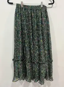 Topshop  black multicoloured ditsy floral pleated maxi skirt size 8 festival