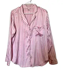 Victoria's Secret Button Pajama Top Sz M Pink Sleep Shirt Logo
