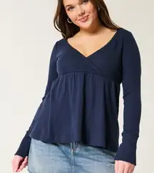 Hollister Deep Blue V-Neck Babydoll Blouse