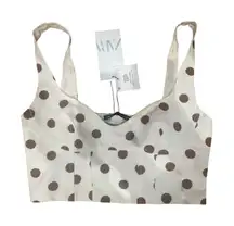 Zara Polka Dot Bustier Crop Top Cream Brown NWT Size M Corset Style Retro Chic