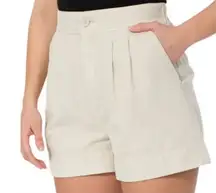 Joie Women XL Front Pleated Linen Blend Cuff Chino Khaki Shorts Casual Preppy