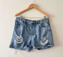 H&M Divided Light Wash Distressed Baggy Shorts Size 32W