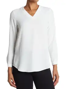 Adrianna Papell Solid Textured Stripe Tunic Women's XL White Long Sleeve V-Neck