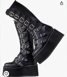 Size 6 Black Buckle High Knee Platform Boots CELNEPHO