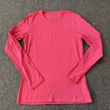 Icebreaker Merino Wool Top Women's Large Pink Long Sleeve Crew Base Layer Shirt