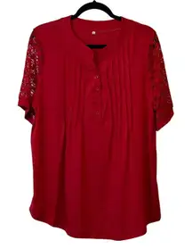 Shein NWOT Set/2 Lace Sleeve Pintuck Button‎ Up Top Blouse Shirt, Plus Size 1X #