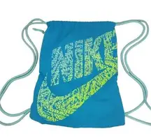 Nike  Heritage Gym Sac Drawstring Backpack in Teal Blue Neon Green Swoosh Logo