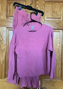 Stars Above - Pajama/Lounge - Pink Ribbed Sweater and Pants Set