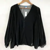 Old Navy Velvet Top Womens XXL Bishop Sleeve Soft Goth Noir Witchy Going Out