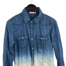 Life‎ in Progress Denim Snap Front Bleach Dip Top Size Medium