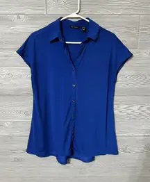 H by Halston Jet Set Jersey Extended Shoulder Tunic Catalina Blue‎ XS