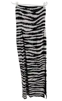 Sean sequin long strapless formal zebra print iridescent side slit prom