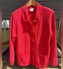 Focus Casual Life Hot Pink Waffle Thermal Jacket Size L Mother of Pearl Buttons