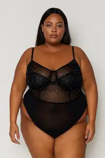 Black Bodysuit with Rhinestone Accents