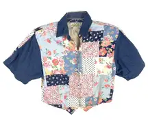 Vintage‎ Rodeo Queen Medium Top Western Patchwork Denim Blue Floral Cropped 295