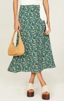 Reformation Bea Midi Foral Skirt Green White Blue Boho Bohemian minimalist