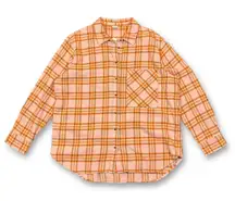 Aerie Womens Large Plaid Flannel Button Down Long Sleeve Shirt Shacket
