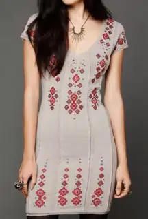 Free People Dress Rich In‎ Embroidery Textured Aztec Southwestern Boho Gray XS