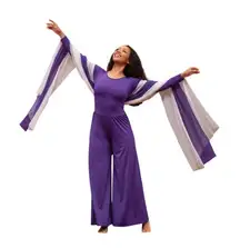 Body Wrappers Praise Dance Jumpsuit Size M Palazzo Pants Worship Purple Zip Back