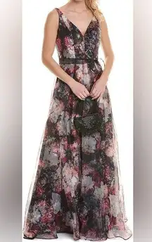 Rene Ruiz Collection V Neck Printed Organza A-Line Gown Women’s Sz 14