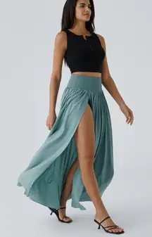 Halara Stone Blue High Waisted High-Low Ruffle 2-in-1 Flowy Maxi Dress Size S