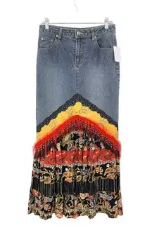 Y2K No Boundaries Embellished Maxi Skirt Women's Apx Sz 8 Lace Beaded Denim